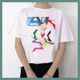 FINESSE GEAR WATERCOLOR HIGH HEELS SHOES PRINT VOGUE T-SHIRT'S