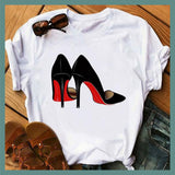 FINESSE GEAR WATERCOLOR HIGH HEELS SHOES PRINT VOGUE T-SHIRT'S