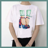 FINESSE GEAR WATERCOLOR HIGH HEELS SHOES PRINT VOGUE T-SHIRT'S