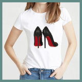 FINESSE GEAR WATERCOLOR HIGH HEELS SHOES PRINT VOGUE T-SHIRT'S